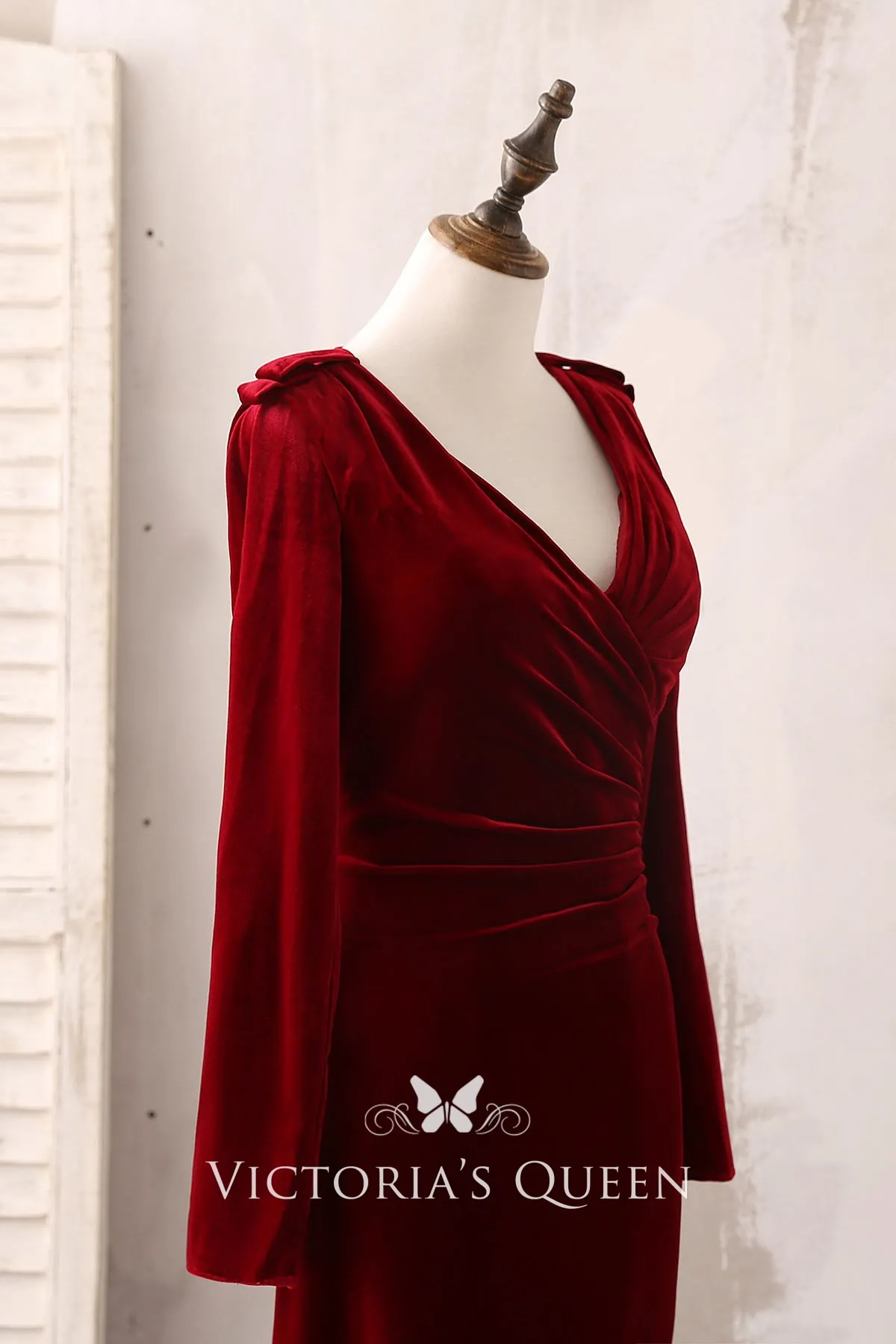 burgundy velvet long sleeve V neck military ball dress burgundy velvet long sleeve V neck military ball dress