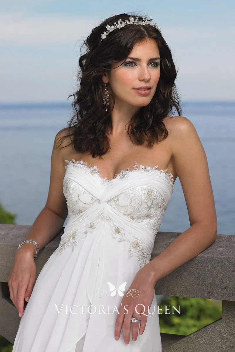 sachin and babi light blue dress Empire Waist Sweeheart Chiffon Beach Wedding Dress