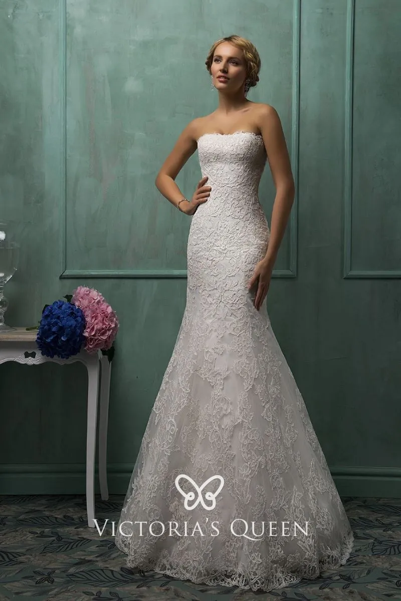 Elegant vintage off white lace mermaid wedding gown