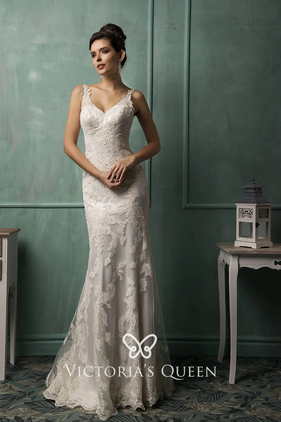 Ivory Long A-line Sweetheart Lace Tulle Wedding Dress