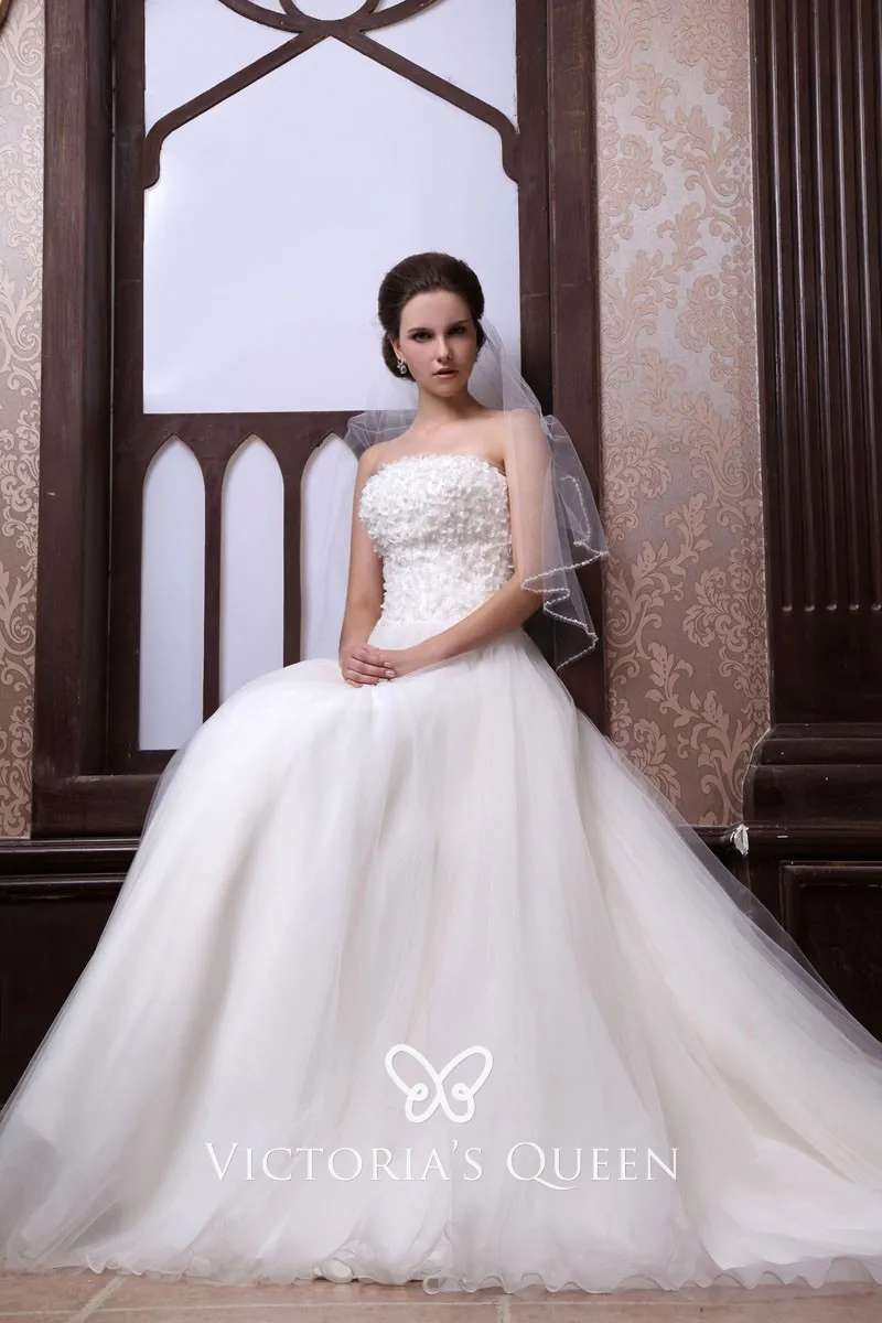 Pretty Strapless White Satin Tulle Rose Flowers Formal Short Wedding Dress Bridal Dress Y9692