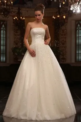 Sparkly sequins beaded strapless straight neck corset wedding dress