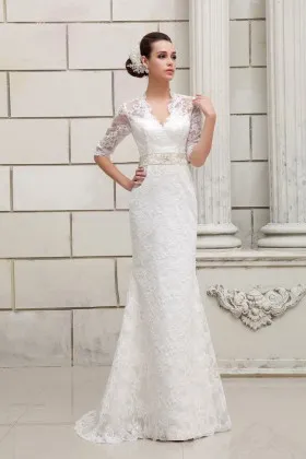 cream lace wedding dress with sleeves