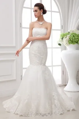 Timeless ivory lace modern mermaid strapless floor length wedding dress
