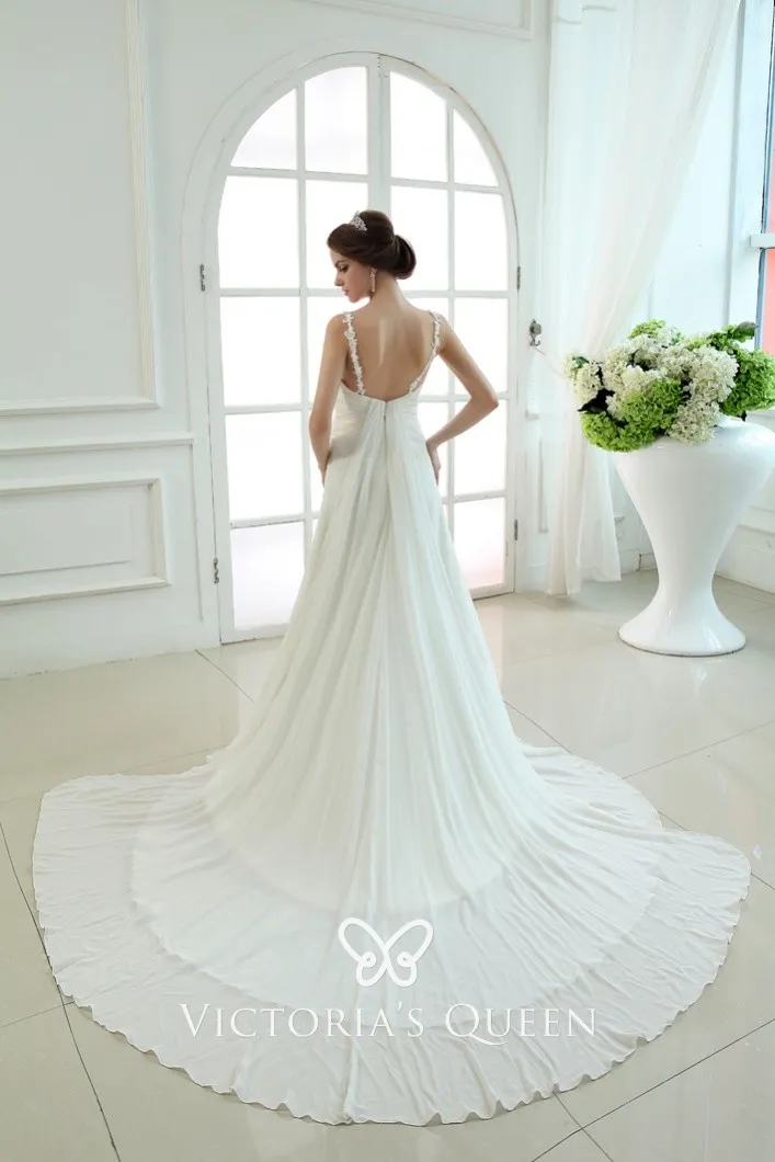 Ivory pleated draped chiffon beaded empire waist long wedding dress Ivory pleated draped chiffon beaded empire waist long wedding dress