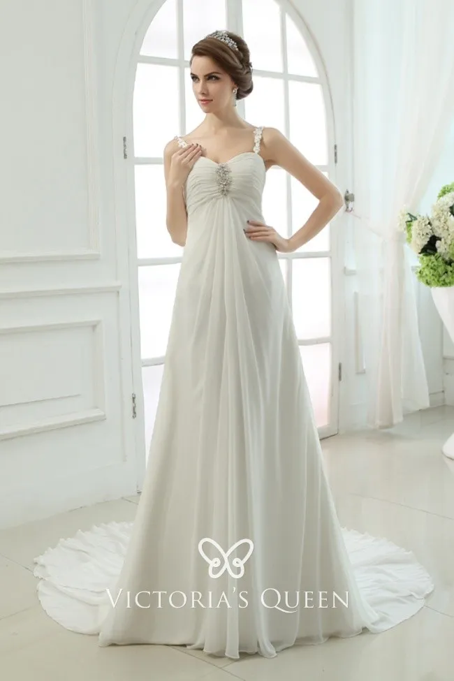 Ivory pleated draped chiffon overlay beaded long wedding dress Ivory pleated draped chiffon overlay beaded long wedding dress