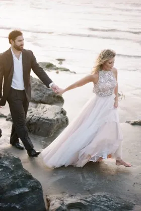 gorgeous two piece rhinestone illusion sleeveless romantic bridal engagement gown