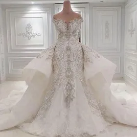 Beaded Off the shoulder Mermaid Overskirt Bridal Dress