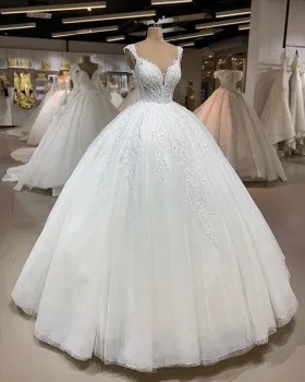 Glitter Tulle Lace Deep Sweetheart Bridal Ball Gown