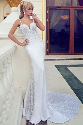 Modern White Sweetheart Straps Lace Long Wedding Dress