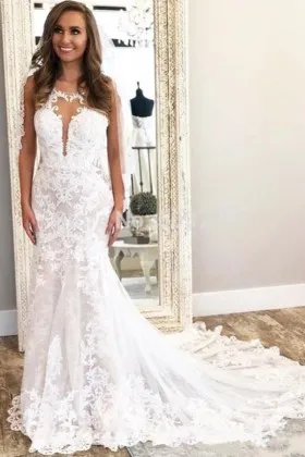 subtle lace illusion heart neck mermaid wedding dress