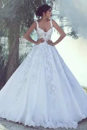 white lace and satin classic ball gown wedding dress