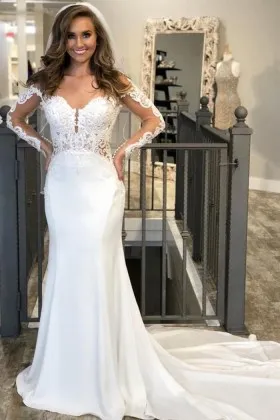 Off the shoulder Sleeve Lace Satin Dream Wedding Dress