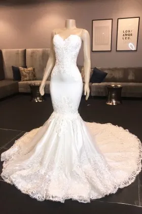 strapless sweetheart lace satin classic wedding dress