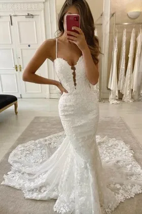 sweetheart neck floral lace mermaid fall wedding dress