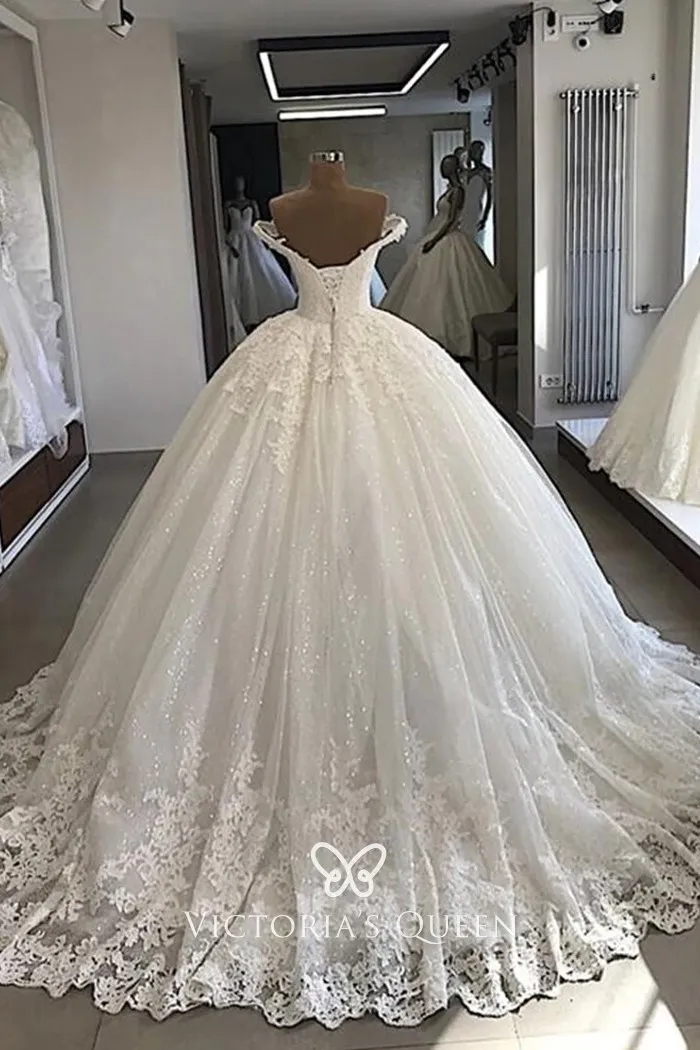 Luxury Beaded Off Shoulder Princess Wedding Ball Gown - VQ