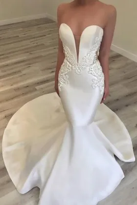 Strapless Satin with Lace Mermaid Fashion Wedding Gown
