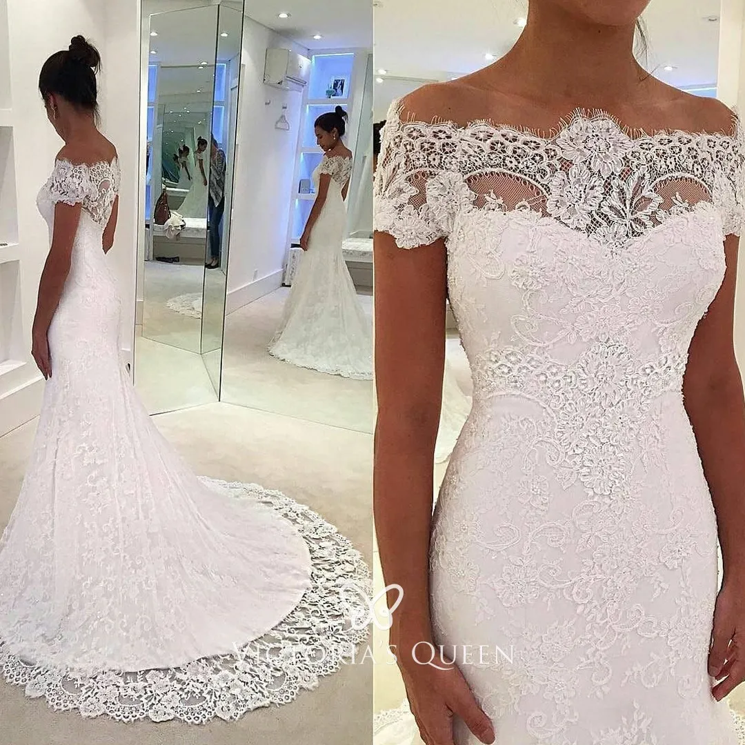 off the shoulder mermaid lace wedding dress