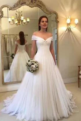 Off the shoulder Simple Tulle Ball Gown Wedding Dress