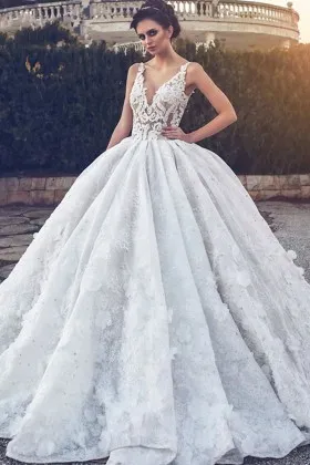 illusion lace flowers embellished chic wedding ballgown