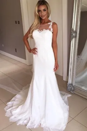 illusion sweetheart lace overlay mermaid wedding dress