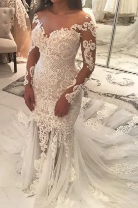 stunning designer lace illusion sleeve wedding dress