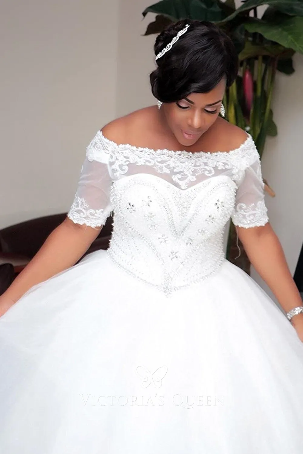 beaded lace tulle short sleeve fall wedding ball gown beaded lace tulle short sleeve fall wedding ball gown