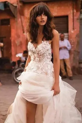 ivory floral lace tulle destination spring bridal gown