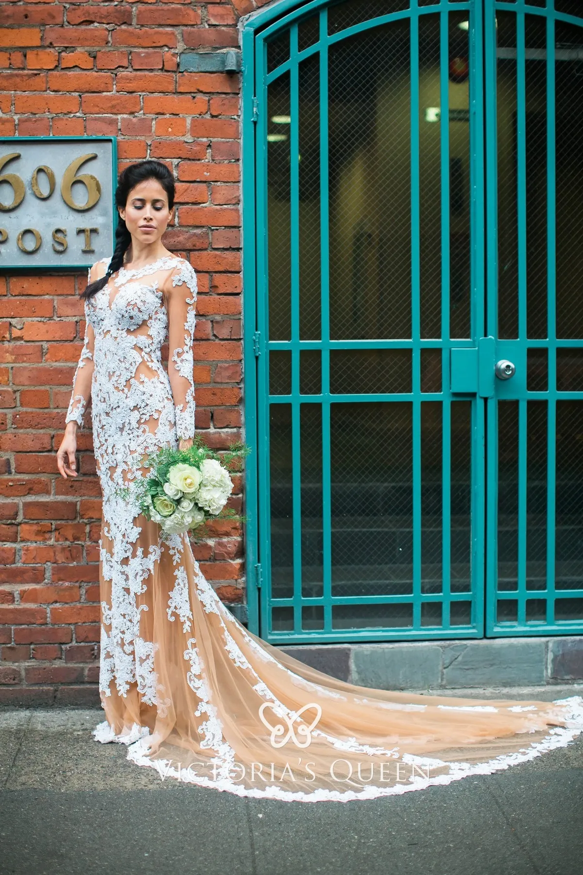 Sheer Nude Tulle White Lace Mermaid 