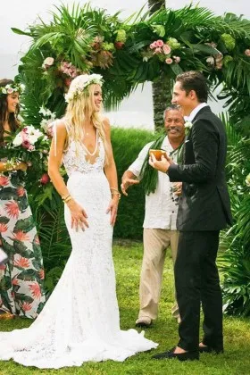 ivory lace mermaid summer boho bridal dress