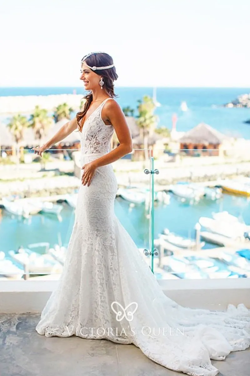Simple Boho Wedding Dresses for Women Mermaid 2022 Spaghetti Straps