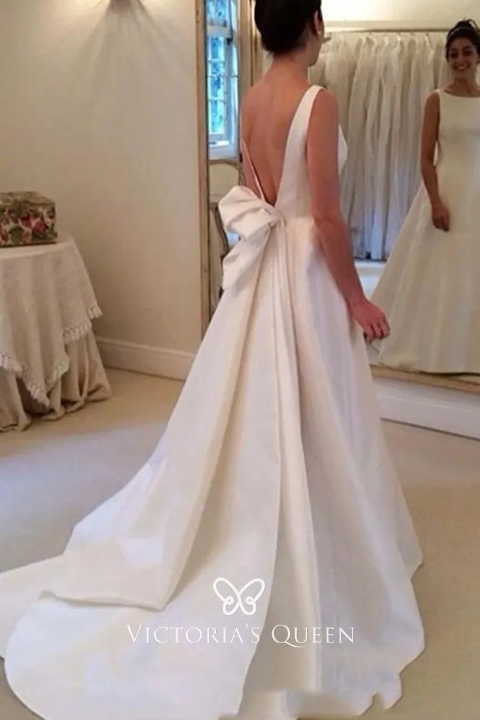 sleeveless white satin modern wedding dress with chapel train sleeveless white satin modern wedding dress with chapel train