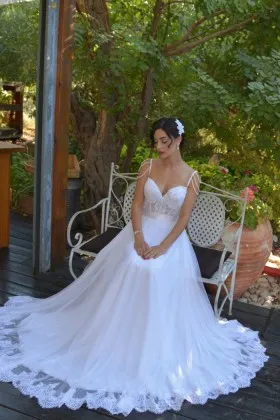 beaded strings cap sleeve lace tulle summer bridal gown