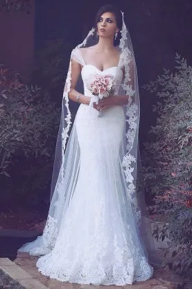 sweetheart tulle cap sleeve lace mermaid wedding dress