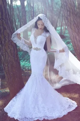 beaded sweetheart long sleeve lace mermaid wedding gown