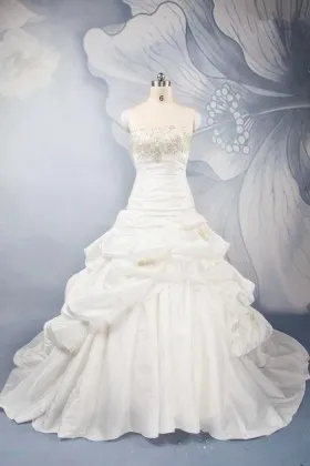 Strapless lace appliqued pick up skirt bridal ball gown