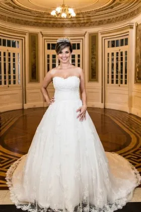 delicate lace strapless ball gown spring wedding dress