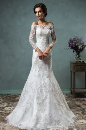 off shoulder mermaid lace tulle overskirt wedding dress