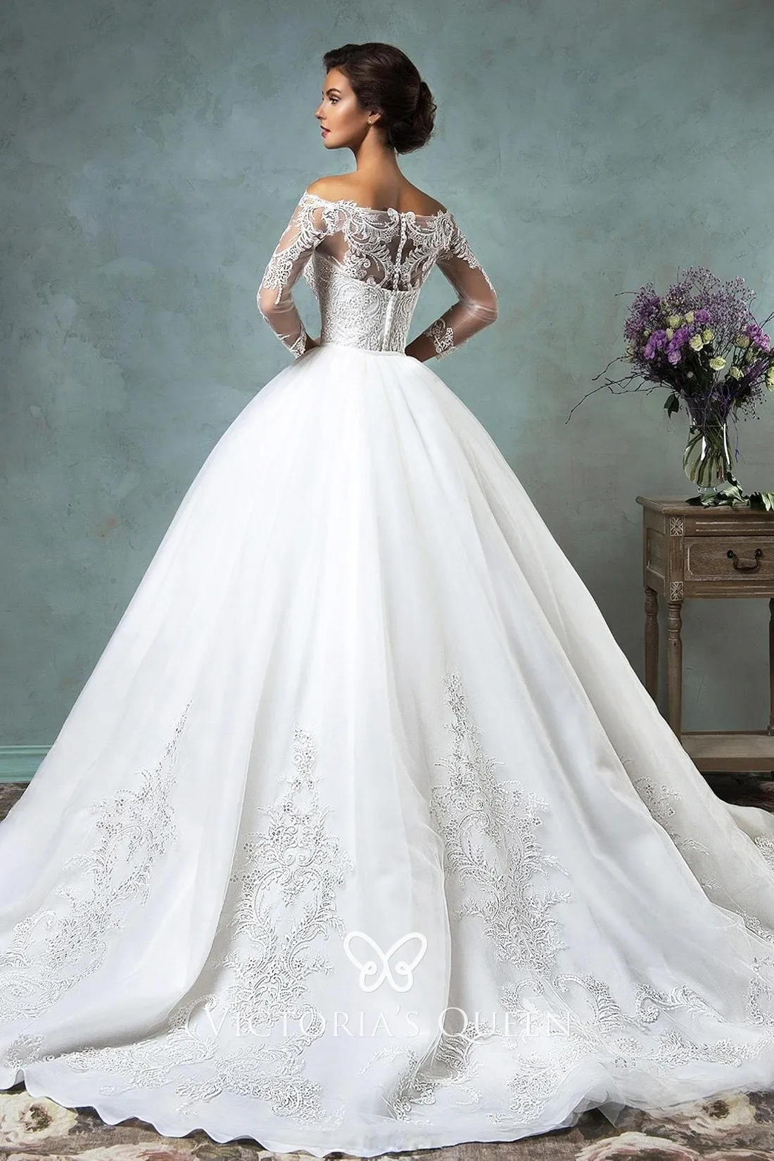 Off-shoulder Mermaid Lace Tulle Overskirt Wedding Dress - VQ