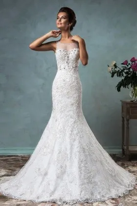 Beaded Illusion Sweetheart Vintage Lace Wedding Dress