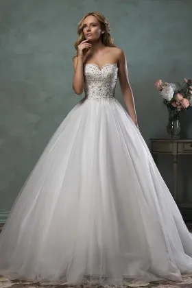 Beading Bodice Satin Tulle Princess Wedding Ball Gown