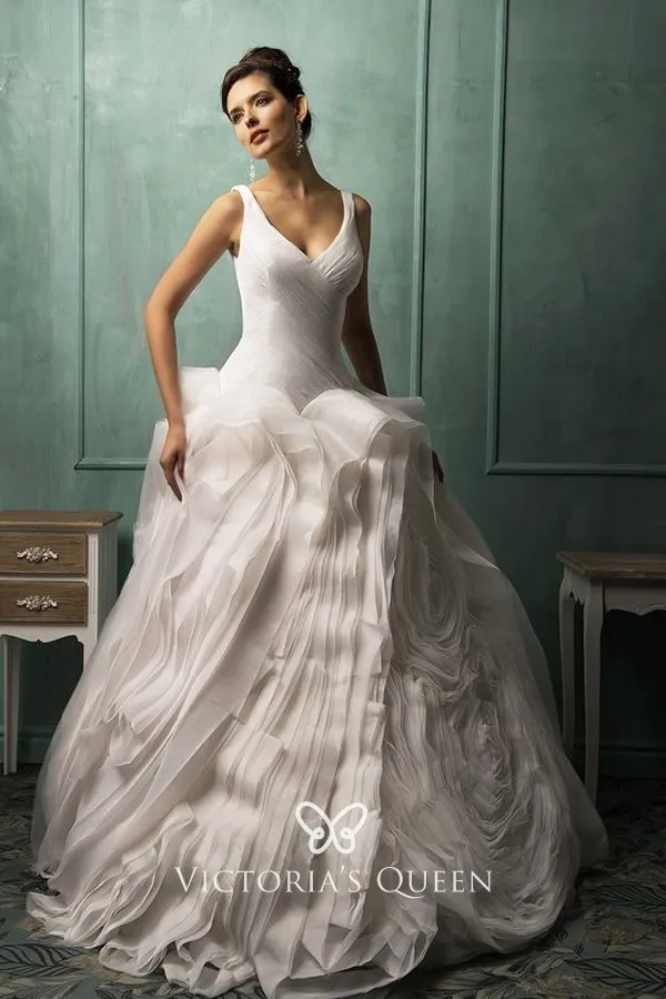 Ruched Bodice Ivory Flanged Organza 