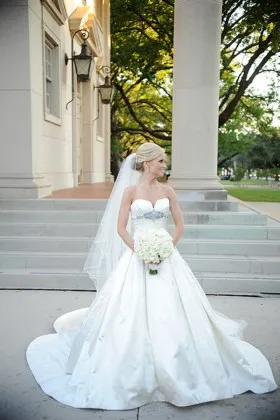 beading strapless pleated satin spring wedding ballgown