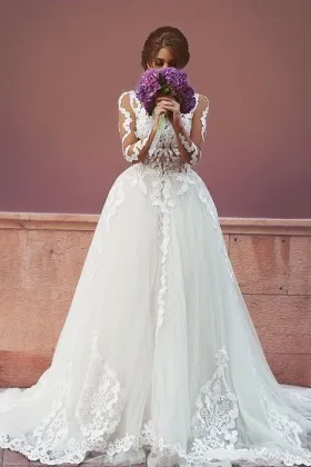 Sheer Lace Long Sleeve 2 in 1 Fashion Wedding Dress
