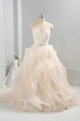 champagne lace flanged organza timeless wedding dress