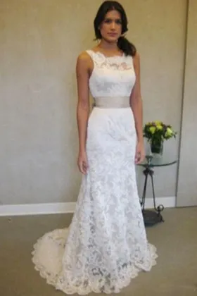 sleeveless ivory lace mermaid belt vintage wedding dress