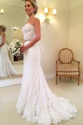 strapless sweetheart lace mermaid fancy wedding dress