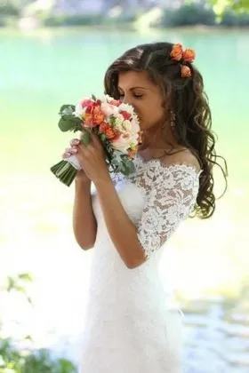 scalloped lace half sleeve mermaid spring wedding dress