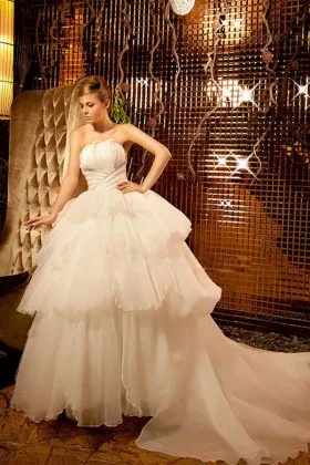 romantic beaded stripes bodice tiered organza wedding ball gown