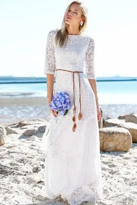 half Sleeve Simple Lace Spring Beach Wedding Dress